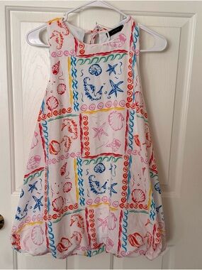 21 Saints boho White Mini Dress with Colorful beach Sea Life Print size small